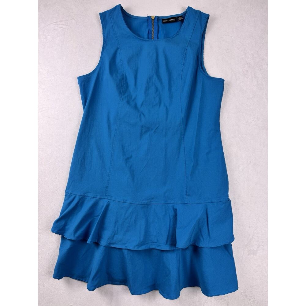 Nina Leonard Teal Blue Sleeveless Flounce Hem Dress Top Women’s XL